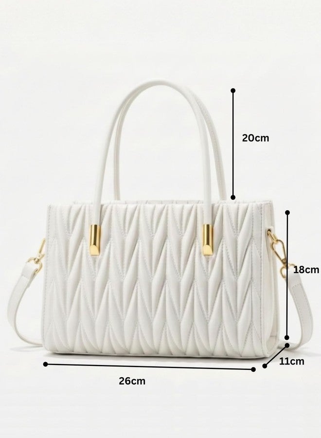 LIKE STYLE Women’s Chevron Quilted PU Rexine Sling Bag | Premium Dual Compartment Handbag with Detachable Strap & Top Handles (White) - Image 4